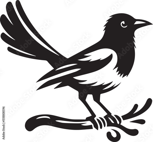 magpie bird silhouette vector, magpie bird vector illustration, magpie bird logo vector black and white