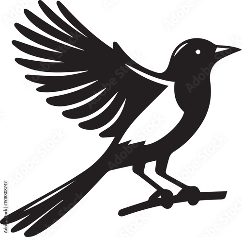 magpie bird silhouette vector, magpie bird vector illustration, magpie bird logo vector black and white