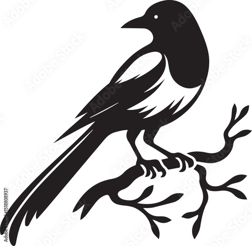 magpie bird silhouette vector, magpie bird vector illustration, magpie bird logo vector black and white