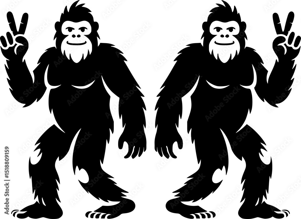 Minimalist Bigfoot Outline Giving Peace Sign Vector | Simple Sasquatch Silhouette on Transparent Background Minimalist Bigfoot Outline Giving Peace Sign Vector | Simple Sasquatch Silhouette on Transparent Background