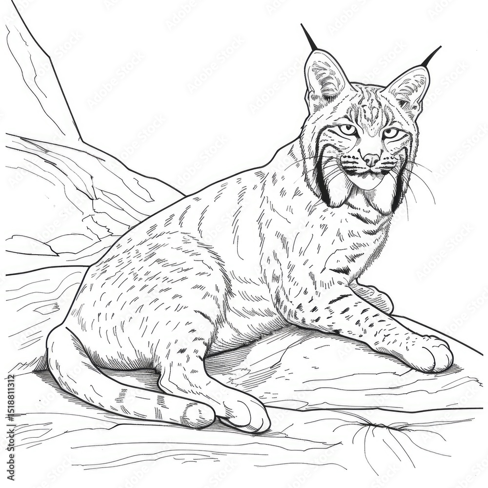 Fototapeta premium Detailed line drawing of a bobcat.