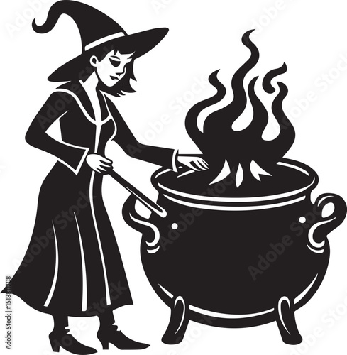 black witch cauldron poison brew vector illustration, witch cauldron poison brew logo vector, brew on a white background