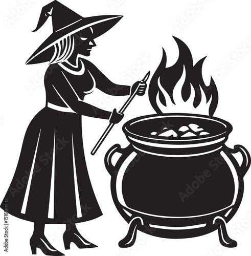 black witch cauldron poison brew vector illustration, witch cauldron poison brew logo vector, brew on a white background