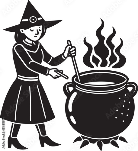 black witch cauldron poison brew vector illustration, witch cauldron poison brew logo vector, brew on a white background