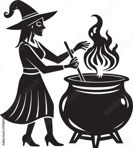 black witch cauldron poison brew vector illustration, witch cauldron poison brew logo vector, brew on a white background