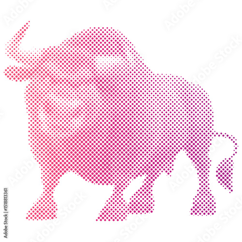 Halftone pattern of A bull for vintage collage background or Stock market trading trend rising price