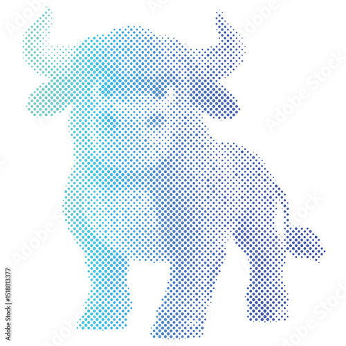 Halftone pattern of A bull for vintage collage background or Stock market trading trend rising price