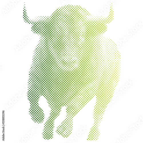 Halftone pattern of A bull for vintage collage background or Stock market trading trend rising price