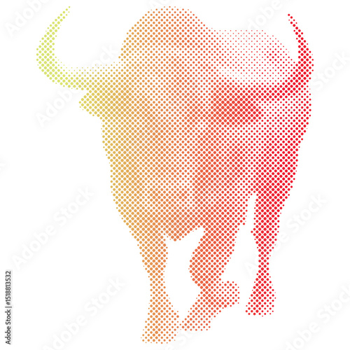 Halftone pattern of A bull for vintage collage background or Stock market trading trend rising price