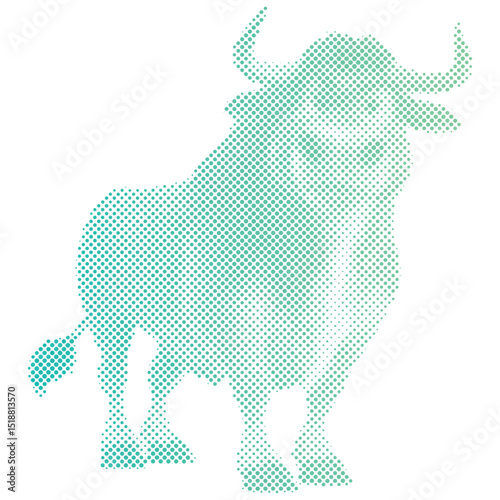 Halftone pattern of A bull for vintage collage background or Stock market trading trend rising price