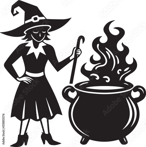 black witch cauldron poison brew vector illustration, witch cauldron poison brew logo vector, brew on a white background