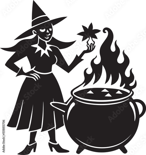 black witch cauldron poison brew vector illustration, witch cauldron poison brew logo vector, brew on a white background