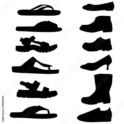silhouette of a collection of shoe and sandal models