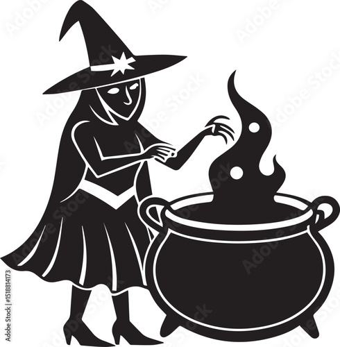 black witch cauldron poison brew vector illustration, witch cauldron poison brew logo vector, brew on a white background