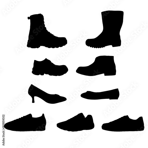 silhouette of a collection of shoe models