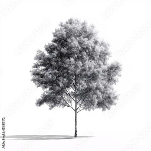 Black and White Tree Illustration. Monochrome Deciduous Tree Artwork Featuring a Simple Silhouette and Detailed Foliage, Perfect for Yard Decor and Nature Art Studies
