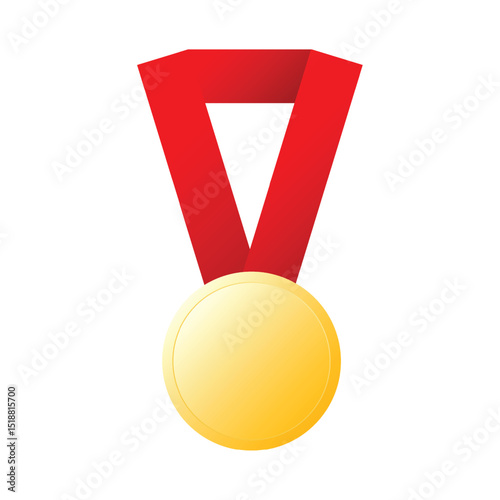 Gold medal with red ribbon neck strap