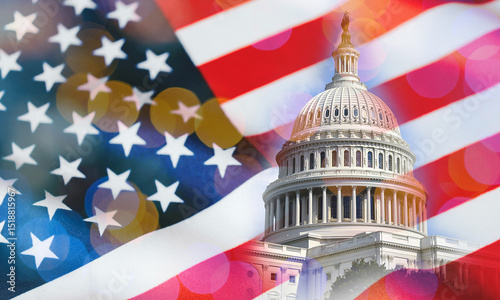 Wallpaper Mural Abstract background illustration of building with american flag Torontodigital.ca
