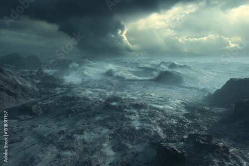 Powerful Ocean Waves Under Dramatic Clouds. A Stormy Sea Adventure on a Rugged Coastal Landscape