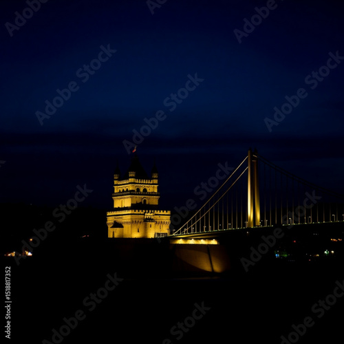 Explore lisbon portugal at night cityscape view of belem tower and bridge architecture landmark travel destination