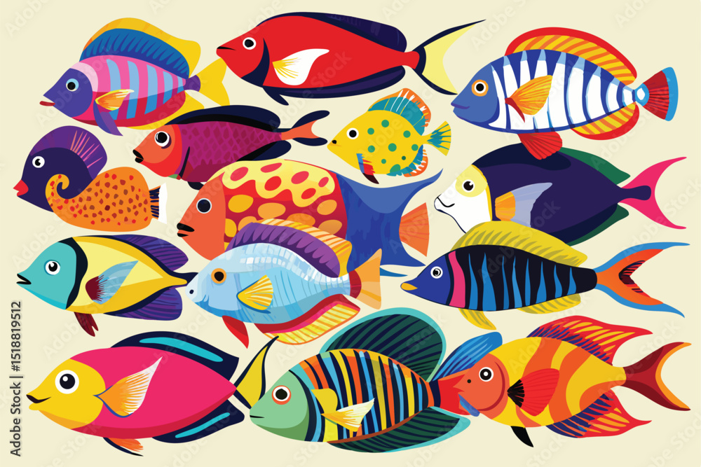 Naklejka premium Colorful Tropical Fish Illustration with Vibrant Colors and Bold Patterns