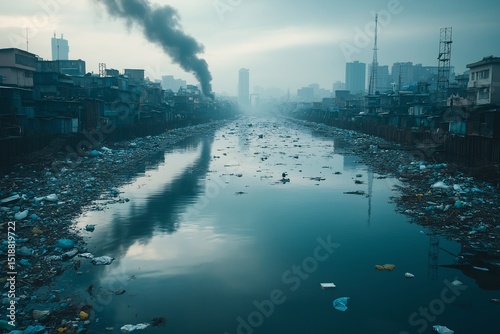 Urban River Pollution. Industrial Waste and Environmental Deterioration in Cityscape