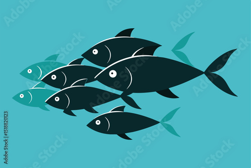 School of Fish Swimming Together in the Ocean in a Minimalist Style