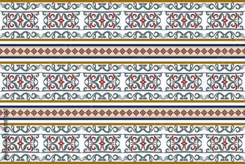 Native ethnic thai geometric pattern samless gold and red on a light gray background. Native thai fabric tiles, rugs, shirts	