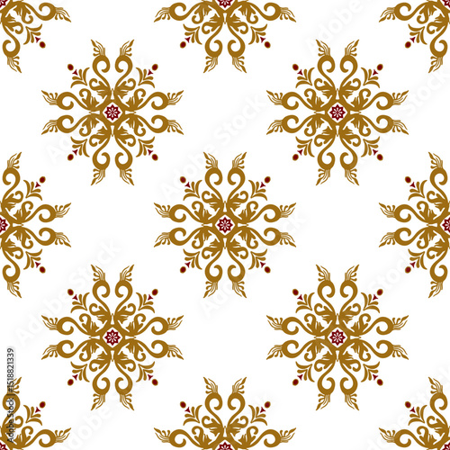 Native ethnic thai geometric pattern samless gold and red on a light gray background. Native thai fabric tiles, rugs, shirts	
