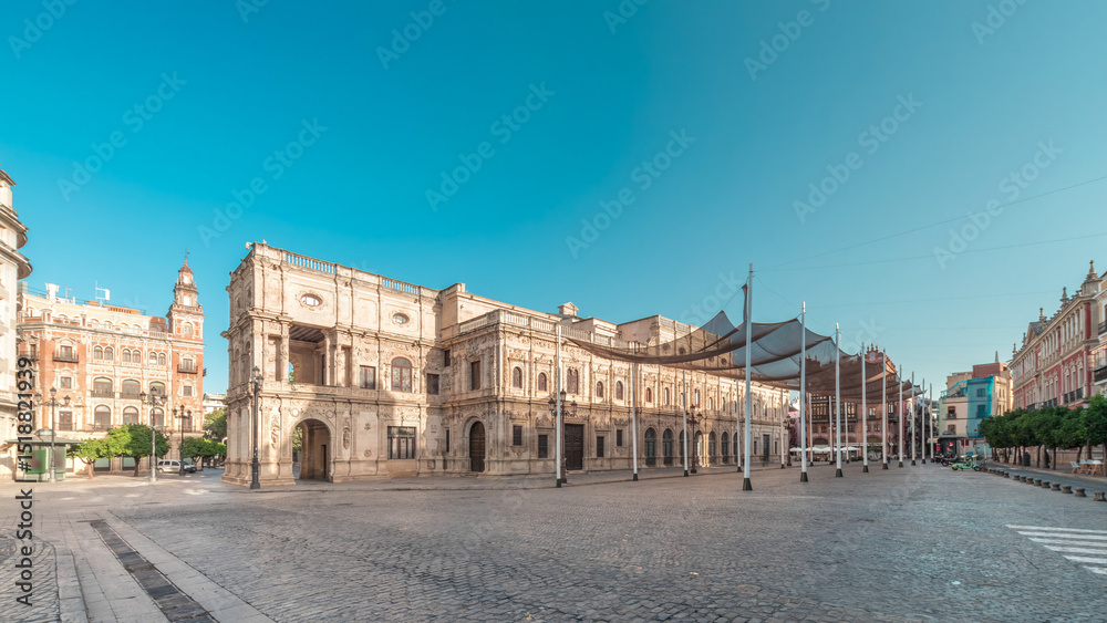 Fototapeta premium Town Hall and Plaza de San Francisco in Seville timelapse panorama