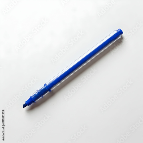 Close-up of a Blue Ballpoint Pen on White Background