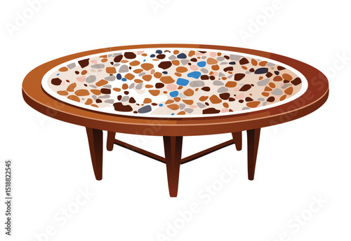 Unique Pebble Stone Inlay Round Table