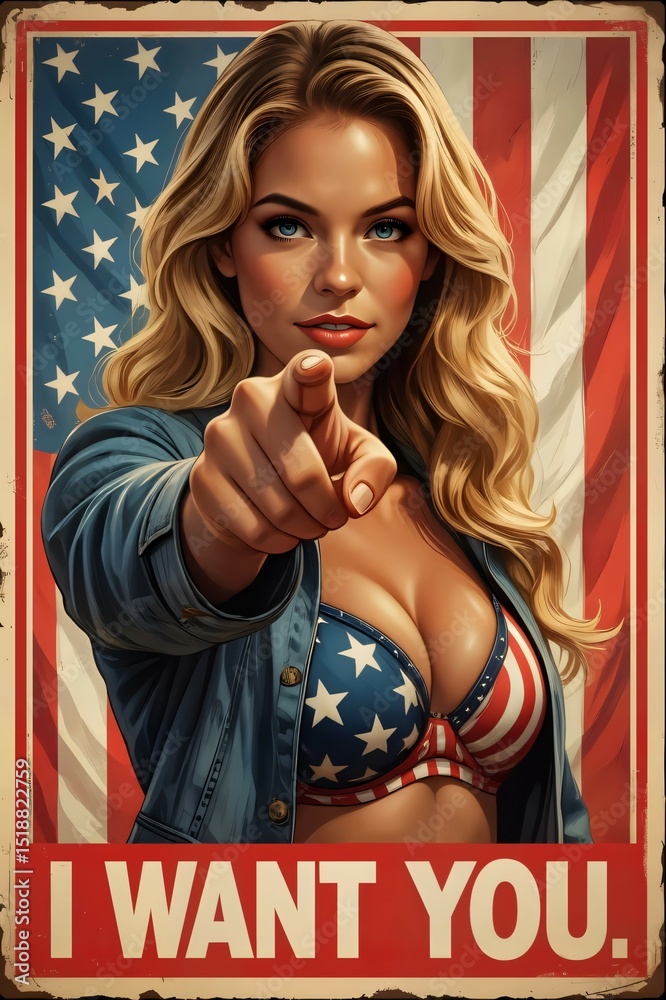 custom made wallpaper toronto digitalVintage "I Want You" Woman Recruitment Poster. Patriotic Woman in Bikini