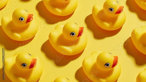 A Repeating Pattern Of Bright Yellow Rubber Duckies Is Arranged On A Matching Yellow Background, Playful Childhood Nostalgia, Wallpaper Background photo