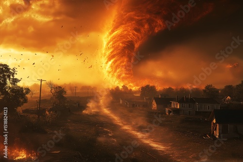 Ominous Tornado Descends on Rural Town - Natural Disaster Chaos and Destruction Unleashed
