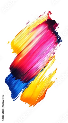 Abstract Colorful Paint Strokes Design with Pink, Blue, Yellow on White Background