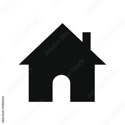 Simple black house icon with chimney
