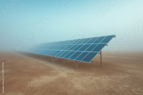 Solar Panels in Desert Landscape. Harnessing Sunlight for Renewable Energy and Sustainable Power Solutions