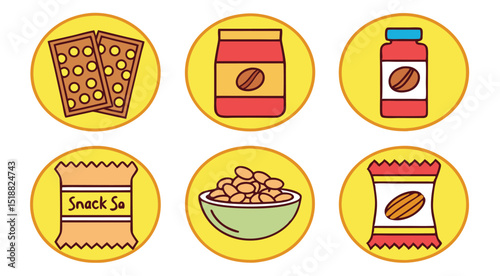Packaged Snack Icons – Colorful Vector Food Set