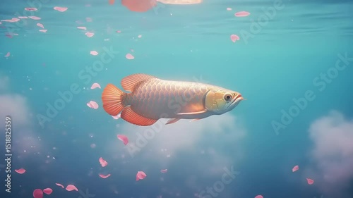 Underwater fish surrounded by flower petals