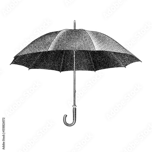 Illustration etching umbrella with stipple dotted Pointillism