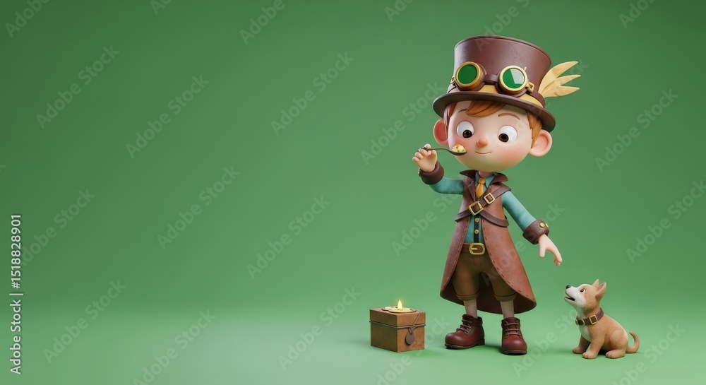 Fototapeta premium 3D Character Steampunk Man with Goggles and Cane