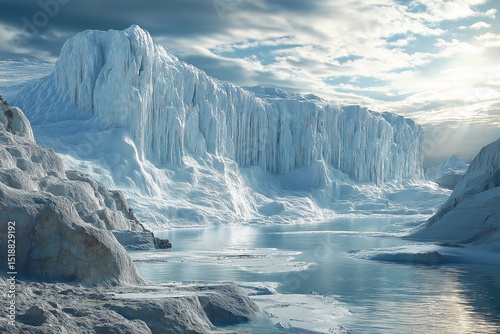 Majestic Arctic Landscape. Frozen Glaciers and Snow-Capped Mountains Reflecting in Crystal Blue Waters