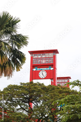 Ampera Bridge landmark featuring a prominent clock tower, enhancing urban scenery photo
