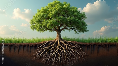 Landscape diagram of trees and roots