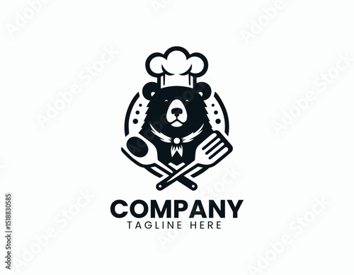 Charming Chef Bear Culinary Mascot Restaurant Kitchen Vector Logo Design