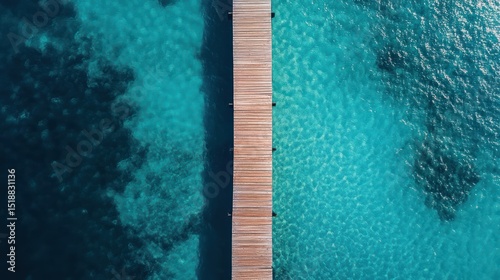 Aerial View of Wooden Pier Over Turquoise Water