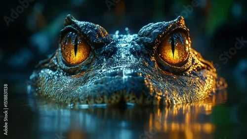 Spectacular Close-Up of a Caiman's Glowing Eyes at Night