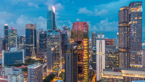 Photography Aerial view of Chinatown and Downtown of Singapore day to night timelapse