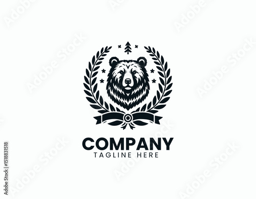 Vintage Bear in Hop Branches Classic Brewery Craft Beer Vector Logo Design